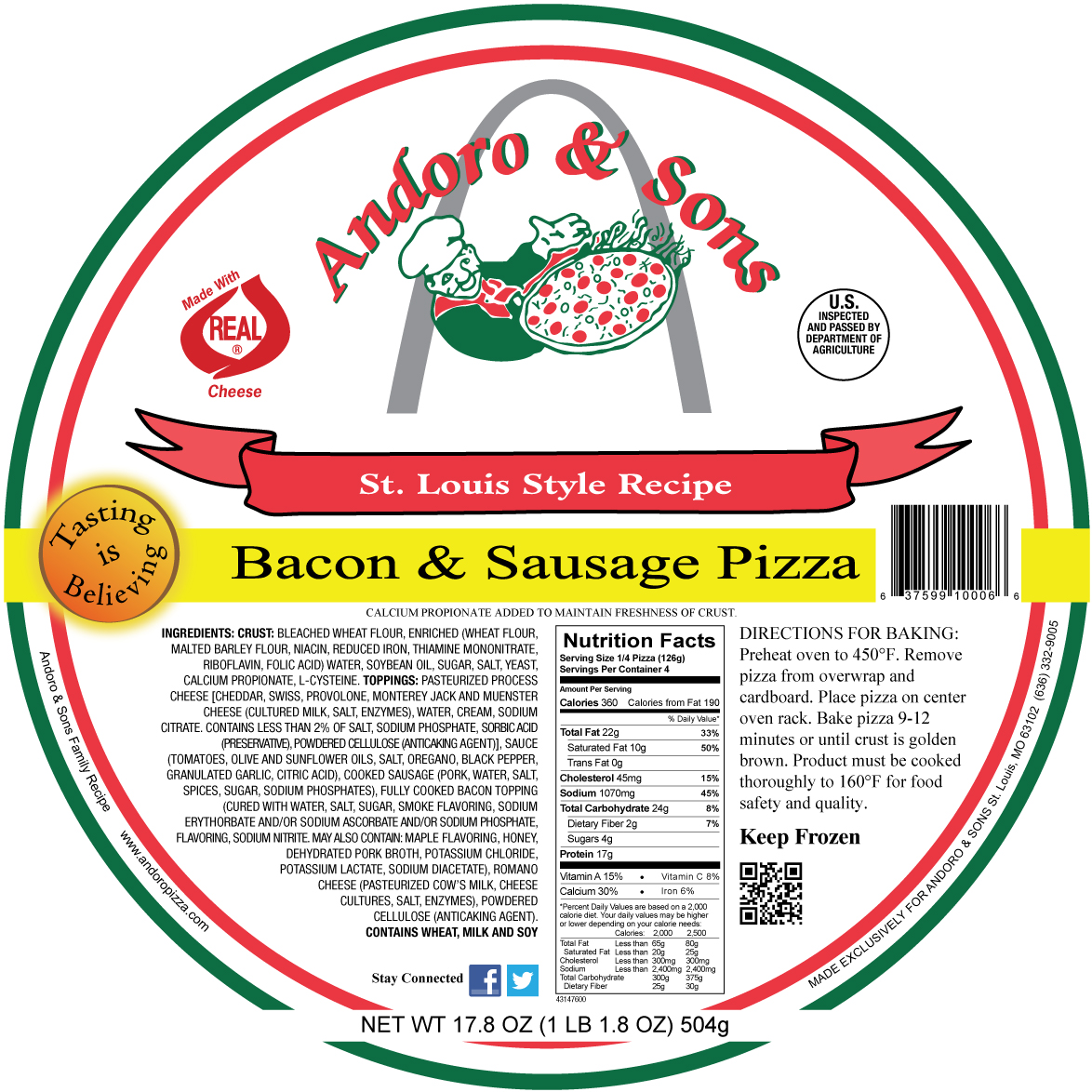 Andoro & Sons Bacon & Sausage Pizza